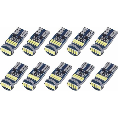 Ampoules LED T10 W5W 15SMD 4014 Lampes LED Voiture 194 168 2825 Blanc 6000K pour Eclairage Intérieur, Eclairage Coffre,Plaque, Feux de Position DC 12V Lot de 10（lumière blanche）