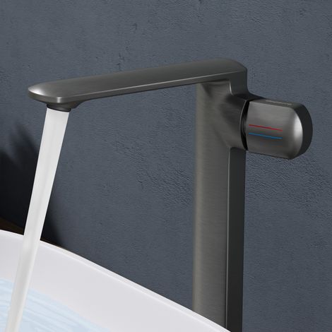 doporro Wasserhahn Bad, Waschtischarmatur Hoch mit Auslaufhöhe 259 mm, Vollkupfer Gehäuse & Keramikkartusche, Mischbatterie für Waschbecken Armaturen, Modernes Armatur Badezimmer Design Grau 1180H