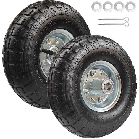 Set of 2 Lawnmower Wheels 4.10/3.50-4 Inflatable Tyre 4.10 3.50-4 for Wheelbarrow, Garden Cart, Hand Truck, Wagon, Load Lift, Cranes, 260 x 85 mm, Maximum Load Capacity 136 kg (1/5)