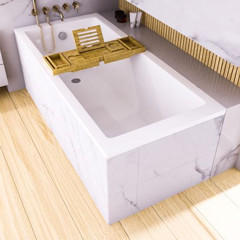 ECOLAM Baignoire rectangulaire Tami 190x90 cm en acrylique  Planche en Bambou  pieds siphon + silicone (1/5)