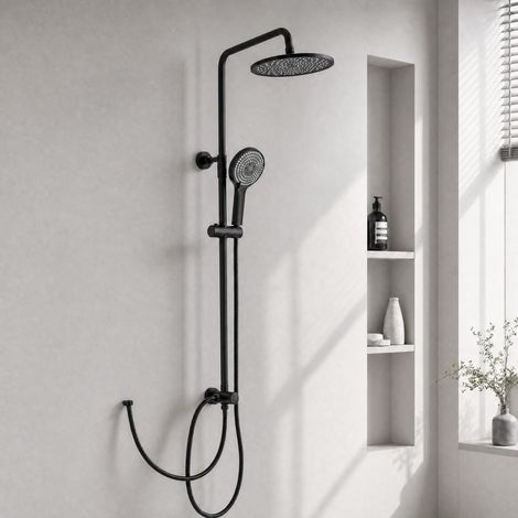 Colonne de Douche, Tete de Douche Ronde Pluie 25 cm, Noir (1/5)