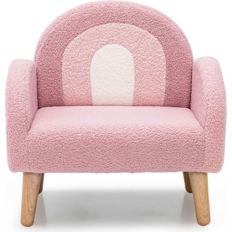 GOPLUS Fauteuil pour Enfants en Peluche Teddy et Éponge, Canapé avec Dossier et Accoudoirs Confortables, pour 3 à 5 Ans, Rose (1/5)