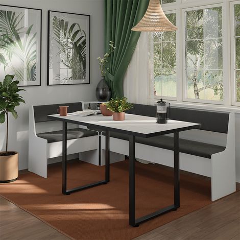 Conjunto con banco esquinero Roman, Blanco, 120.1 x 210.1 cm, Vicco (1/5)