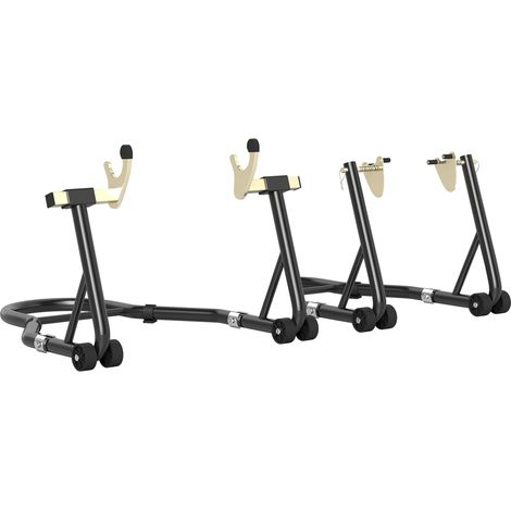 Béquille d'atelier moto avant/arrière, capacité 390 kg, bras réglable acier, fourche U+L noir. (1/5)