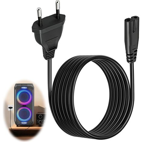Cable de alimentación de 1,8 m con enchufe europeo C7 para JBL Partybox 110 310 710, enchufe europeo de 2 pines a enchufe doble C7 Euro 8, cable de alimentación de 2 pines para PS5, PS4, PS3, Xbox Ser (1/5)