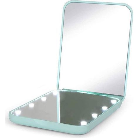 Vergrößerungs-Taschenspiegel, USB-aufladbarer Reisespiegel mit Licht, kleiner Kosmetikspiegel, grüner Taschenspiegel (1/4)