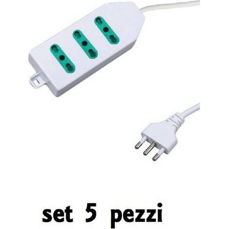 TrAdE Shop Traesio - Set 5 Pezzi Multipresa Elettrica Bipasso Multi Prese 3 Posizioni Posti 25000w -