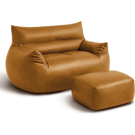CHICFURN Puf sillón grande para adultos y jóvenes, tapizado en tela técnica marrón, ergonómico, relleno de espuma, sin montaje, ideal para salón, dormitorio y sala de juegos (1/5)