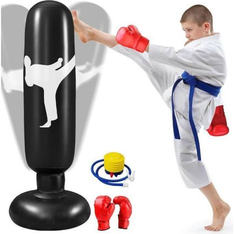 Sac de Boxe - Gonflable - 160 cm - Noir - Pour Enfants - Avec Gants et Pompe - 1 Pièce (1/5)