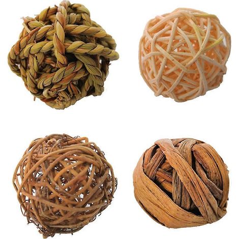 4er-Pack Kaubälle aus Gras für Kaninchen – Spielzeug zum Zähneknirschen und Spielen