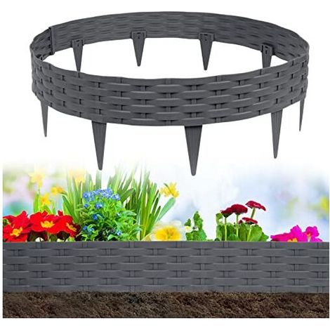 Bordure von Pelouse 5m Rotin Design Kunststoff klappbar Palissade, durch 1 Élément 100x20cm( l X H), für Jardin, Anthracite