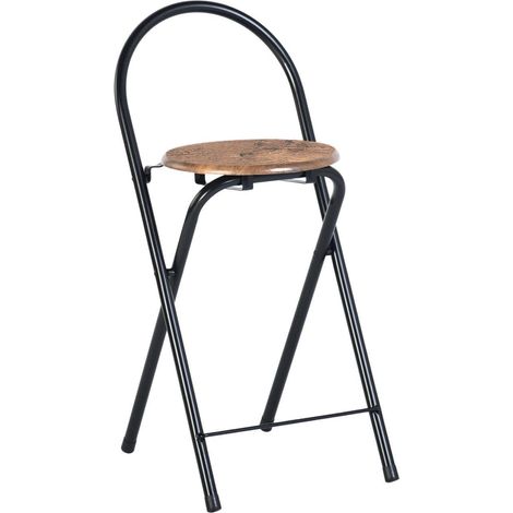 Klappbarer Barhocker mit Lehne, Sitzhöhe 55,5 cm, Vintage Braun & Schwarz (1/5)
