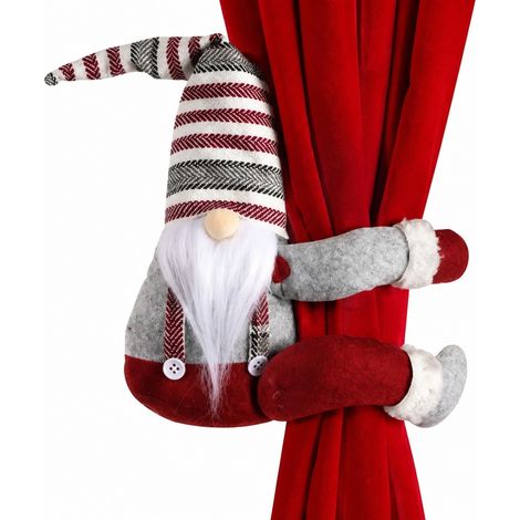 Embrasse de rideau en forme de gnome de Noël, rouge/gris, 60 cm, feutrine et plastique, décoration à suspendre (1/5)