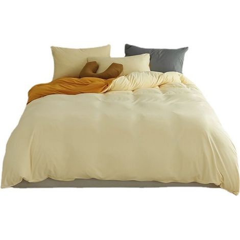 Matrimonial bed set 220x240 in cream and amarilla microfiber with cremallera cierre, reversible adult Nordic bed with 2 almohada beds 48x74 cm and low bed 230x250 cm. (1/4)