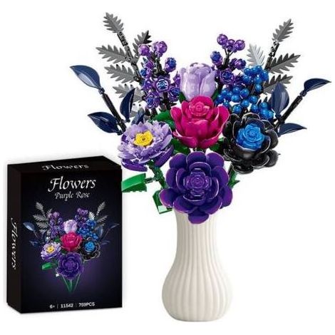Ensemble de construction de roses violettes - convient aux adultes et aux femmes - idéal pour Halloween, Noël et autres fêtes fleurs et décorations artificielles. (Vase non inclus)-Karteo (1/5)