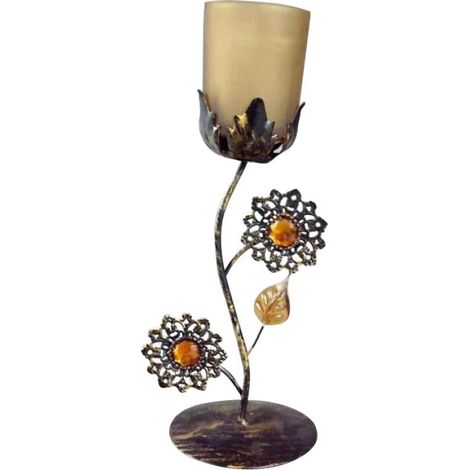 Candeliere in metallo con vetro marrone, 24x10 cm (1/2)