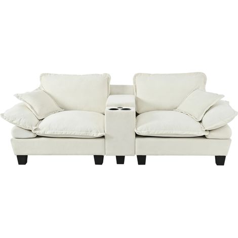 Modulare Cloud-Couch, Segelboot-Sofa mit Getränkehaltern & Stauraum, 2 Kissen, Chenille-Bezug für Apartments & Wohnzimmer, Beige (1/5)