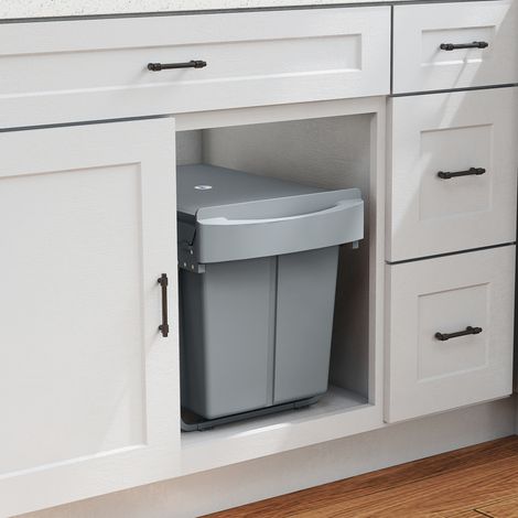 Pattumiera da cucina, modello integrato scorrevole sottolavello con 2 scomparti rimovibili da 20 litri, dimensioni 52x33,5x41 cm, colore grigio.