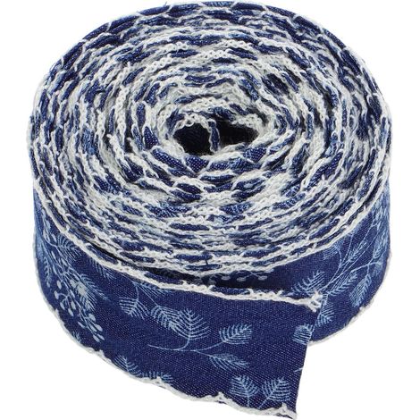 Denim Ribbon 3 8cm Wide with Scalloped Lace Edge Durable (1/5)