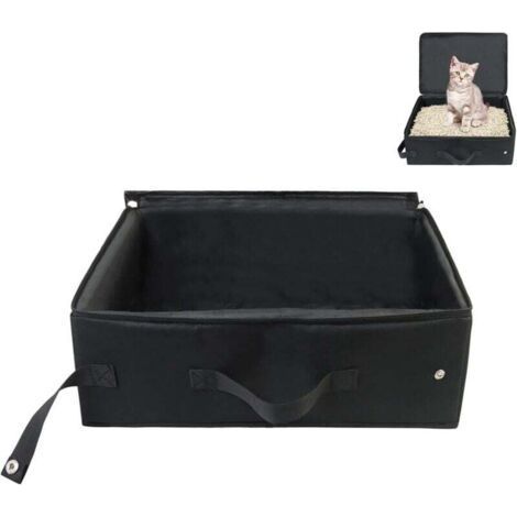 Portable Travel Cat Litter Box with Lid 40×30×15cm Foldable Waterproof Cat Litter Box with Handle Useful for Travel Outdoor Camping Home Black (1/4)