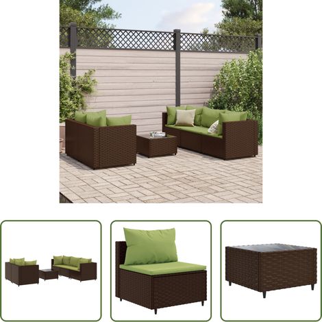Gartenmöbel - 6-tlg. Garten-Lounge-Set mit Kissen Braun Poly Rattan (1/5)