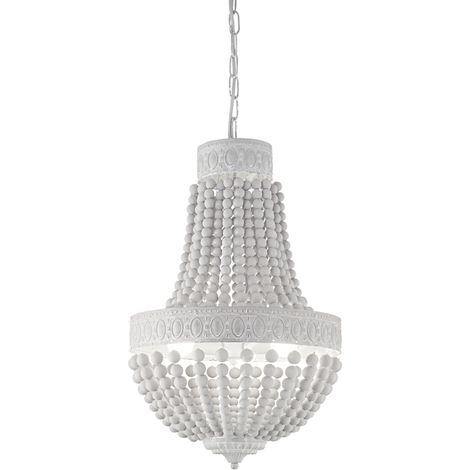 Lampadario Shabby Chic-Provenzale Monet Legno Bianco 5 Luci E14 (1/3)