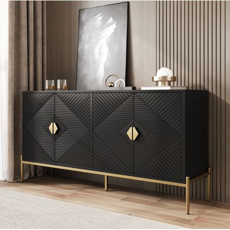 Buffet 162x40x80 cm nero in MDF e pannelli truciolari con gambe in metallo e ampio spazio contenitivo (1/5)