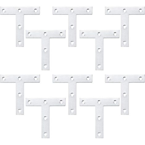Supports en Forme de T. Plaque de Réparation Plate. Supports d'angle en Acier Inox. Plaques de Fixation Plates Droites pour Réparation de Fixation des Meubles de Jonction (10 Pièces. 80x80x1.5 mm) (1/5)