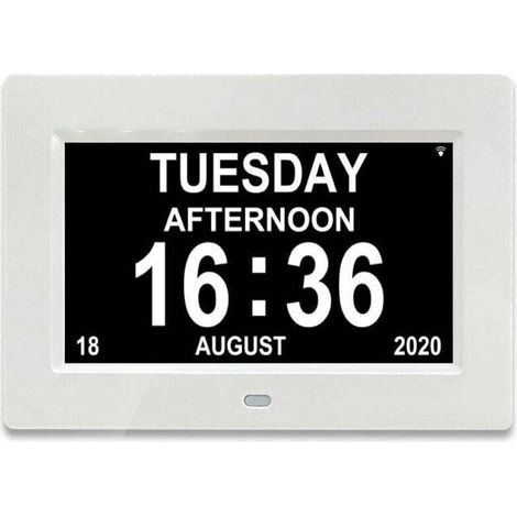 7-Zoll-LCD-Digitaluhr mit Kalender, Datums- und Zeitanzeige für Eltern (weiß) (1/4)