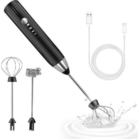 Electric Milk Frother, USB Rechargeable Milk Frother and Mini Electric Whisk, Stainless Steel Mixer, for Coffee, Latte (Black)-LIAIKI (1/5)