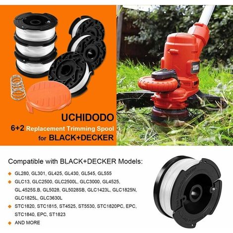 6 Spulen Trimmerfaden mit 1 Spulenkappe und 1 Feder, Trimmerfadenspule für Black & Decker Trimmer (1/4)