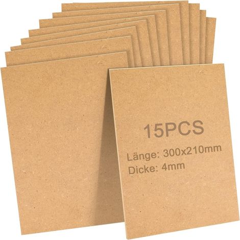 Lot de 15 Panneau MDF A4, Panneau De Bois MDF, Feuille Planche Bois Brut Pour Bois à Décorer, Découpage, Gravure - 300 x 210 x 4 mm (1/5)