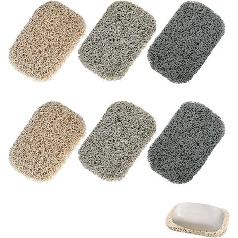 Juego de 6 jaboneras de PVC – tejido multidireccional antideslizante (2 beige, 2 gris claro, 2 gris oscuro)