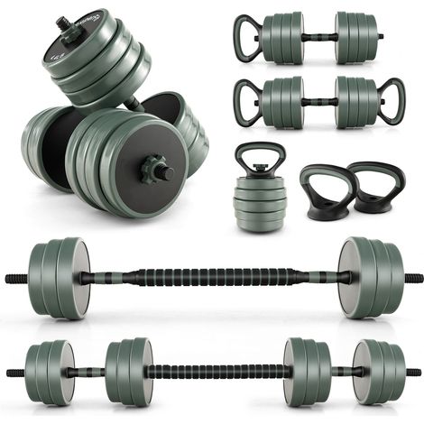 COSTWAY Adjustable Dumbbell Set 4-in-1 Weight Set w/ Dumbbells-Black (1/5)