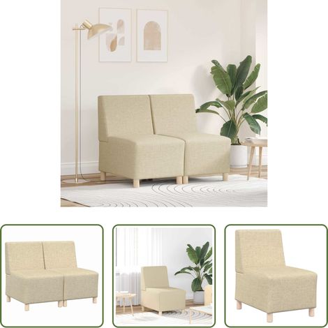 vidaXL Unité de Sofa Modulaire Sans Accoudoirs 2 pc Crème tissu (1/5)