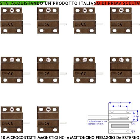 Micro Contatto Magnetico Marrone 10 Pezzi Allarme Porte Infissi Contatto Antifurto NC Reed in Ampolla Sottovuoto Campo Attrazione 10mm Tensione Max 100V Corrente 1 A Con Fori di Fissaggio IP65 4 Fili (1/2)