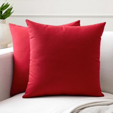 Set di 2 cuscini (45 x 45 cm),Rosso intenso,Tessuto di cotone tinta unita,grandi cuscini quadrati decorativi lavabili per soggiorno (1/5)