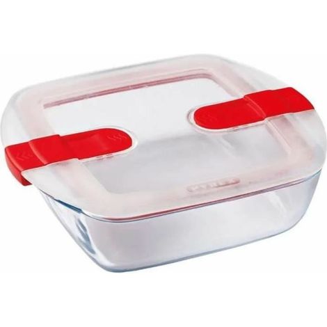 Pyrex Cook & Heat contenitore quadrato per alimenti in vetro borosilicato con coperchio sfiatavapore per il microonde – cuocere in forno, conservare & riscaldare - 20x17cm - (1/5)