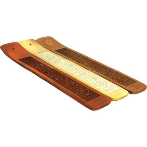 Porte-encens en bois gravés avec chakras 26 cm lot de 3 (1/5)