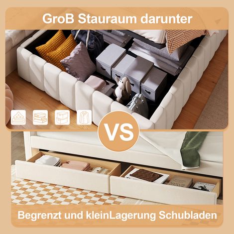 Lit rembourré,140200cm,rangement hydraulique,sans tête de lit,sans matelas,beige
