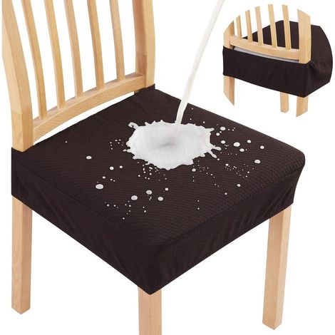 Lot de 2 housses de chaise imperméables en jacquard extensible, amovibles et lavables, sans housses arrière, beige et marron. (1/5)