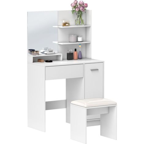 Ensemble Coiffeuse Table de Maquillage 80l x 40P x 132H cm Blanc (1/5)
