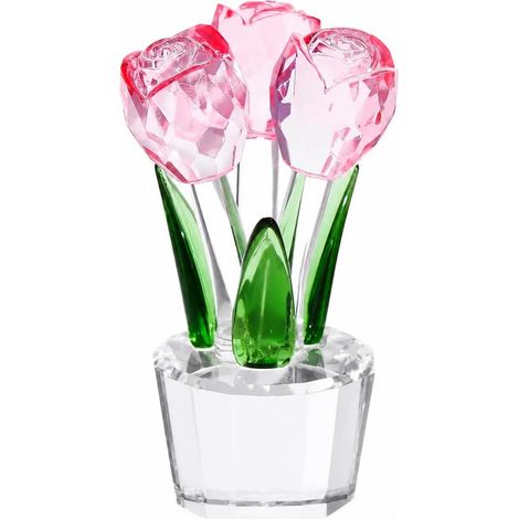 Figurine de rose en cristal rose, bouquet de fleurs éternelles, décoration élégante pour la maison (1/5)
