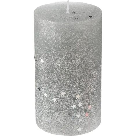 Paris Prix - Bougie Cylindre Paillettes colorama 340g Argent (1/3)