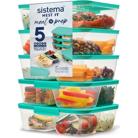Sistema Set di 5 Contenitori per Preparazione Pasti Aqua Impilabili (1/5)