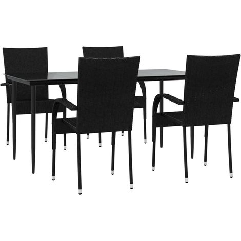 Mueble comedor de jardín 5 piezas mimbre resina negro 020014791 (1/5)