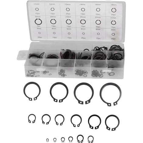 Kit De Circlips En Acier Allié - 18 Tailles Pour Réparation Automobile Et Mécanique - Boîte De Rangement Incluse - 360 Pièces (1/5)