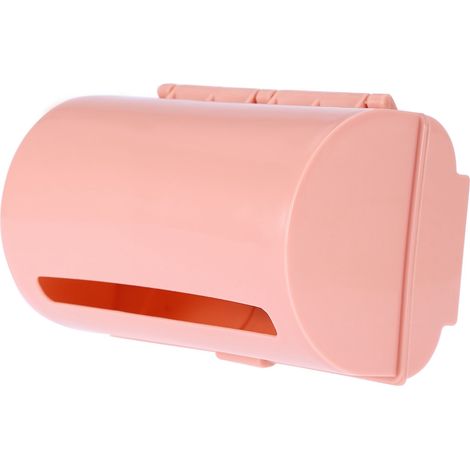 Boîte de rangement adhésive murale rose pour sacs poubelle. (1/5)