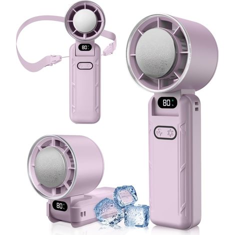 Mini ventilatore portatile, ventilatore tascabile a 5 velocità con raffreddamento, 3600 mAh ricaricabile tramite USB, display a LED, per campeggio, attività all'aperto, viaggi e vacanze al mare (LilaC