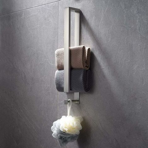 Porte-serviettes en acier inoxydable, porte-serviettes sans Perçage, porte-serviettes invités, autocollant, porte-serviettes de bain adhésif, porte-serviettes invités, 40 cm avec crochets pour la sall (1/4)